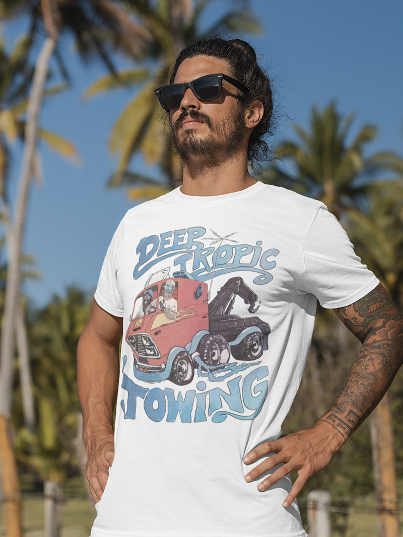 Tow Truck | Deep Tropic Short Sleeve Tee Vintage Style White T-Shirt